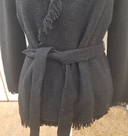 Caslon Wool Cardigan With Belt & Fringe Trim  Size MP - Picture 3 of 10